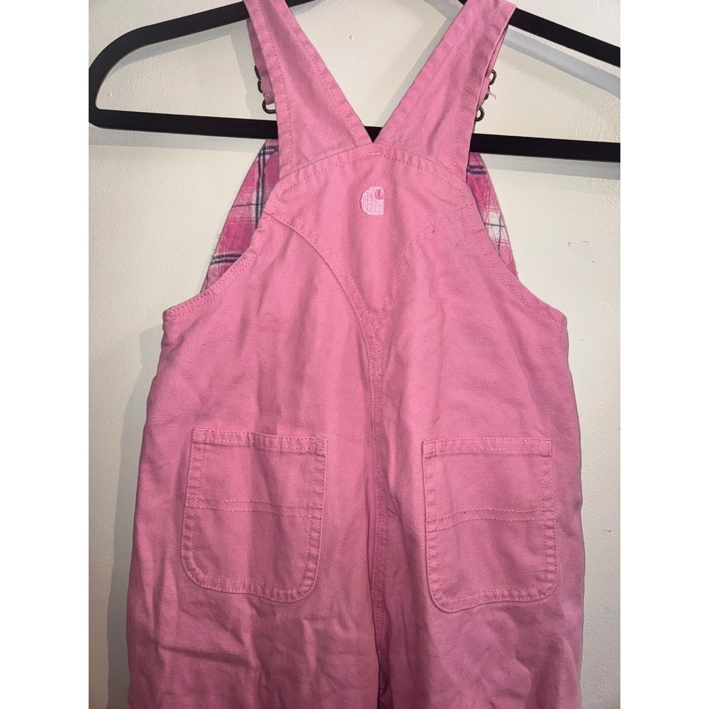 Carhartt Girls Pink Flannel Lined Canvas Bib Overalls 4T - Picture 5 of 8